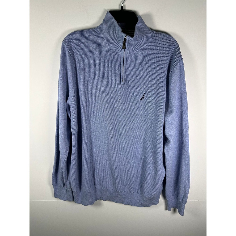Nautica Sweater Mens L Light Blue Quarter Zip Mock Neck Pullover Lightweight